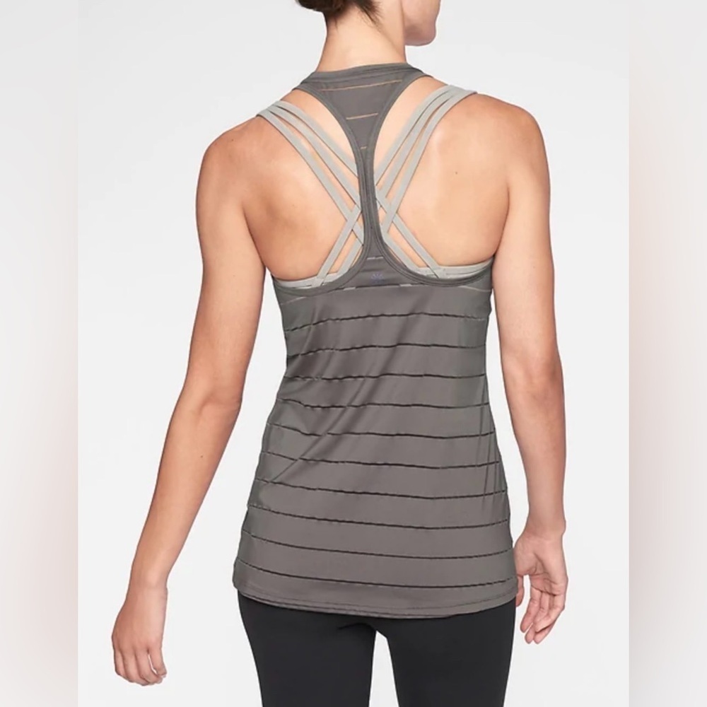 Athleta Gray Stripe Mesh High Neck Chi Tank Top XS 868490